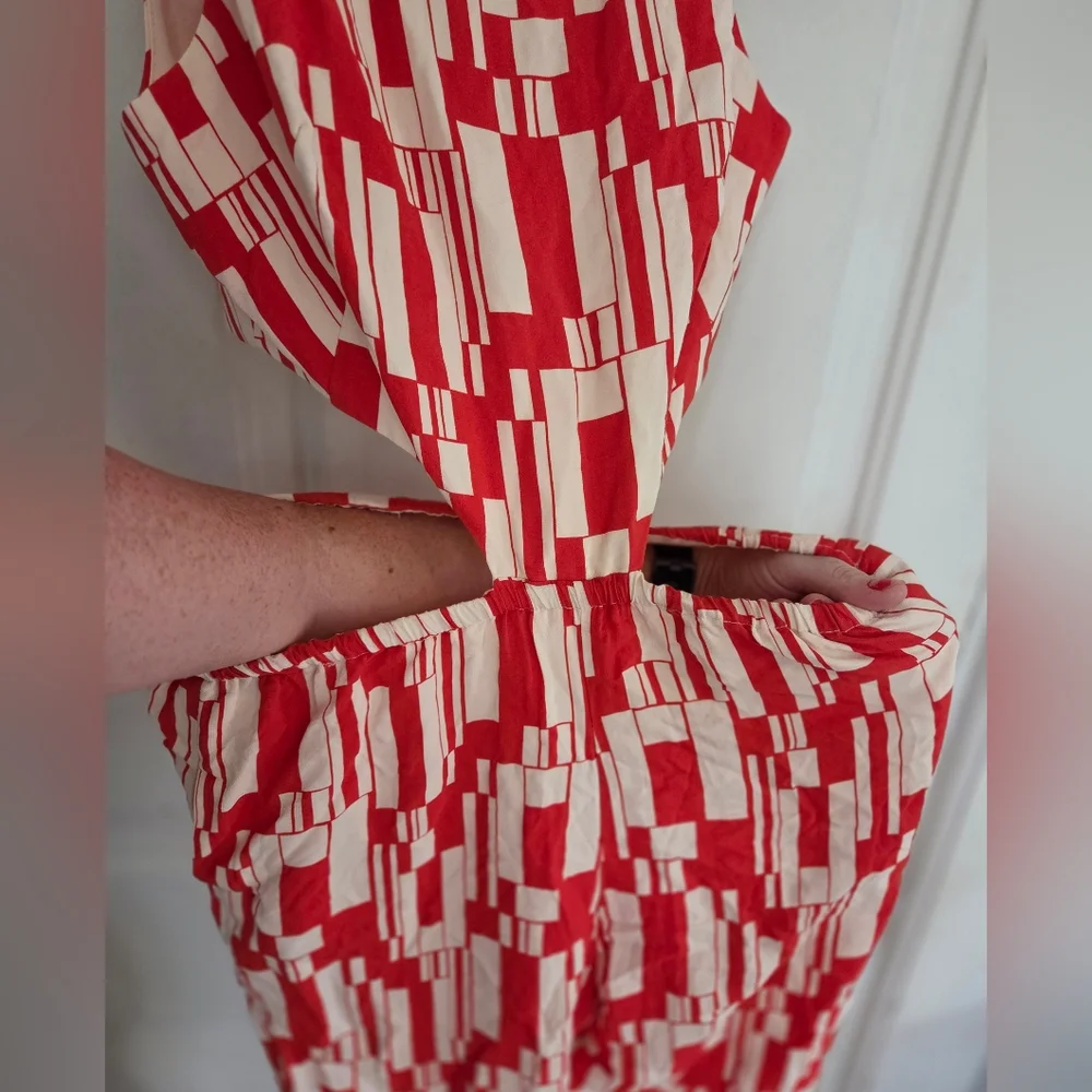 Anthropologie Corey Lynn Calter Cutout Orange And Cream Jumpsuit - Picture 7 of 12